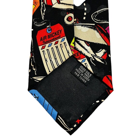 Disney‎ Air Mickey Inc Vintage Tie Necktie Airplane 100% Silk Handmade Black Red - Picture 5 of 7